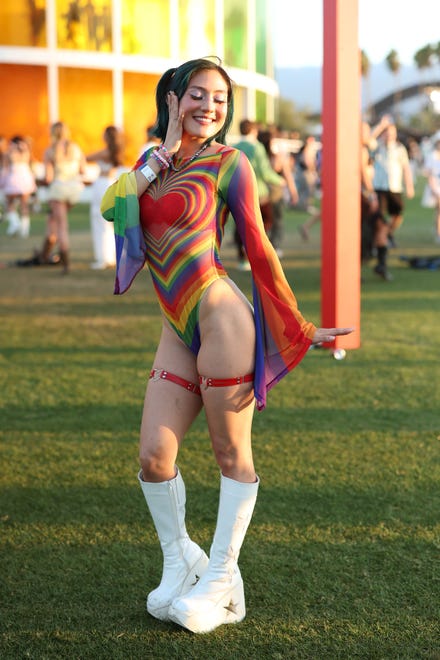 A psychedelic unitard with platform boots.