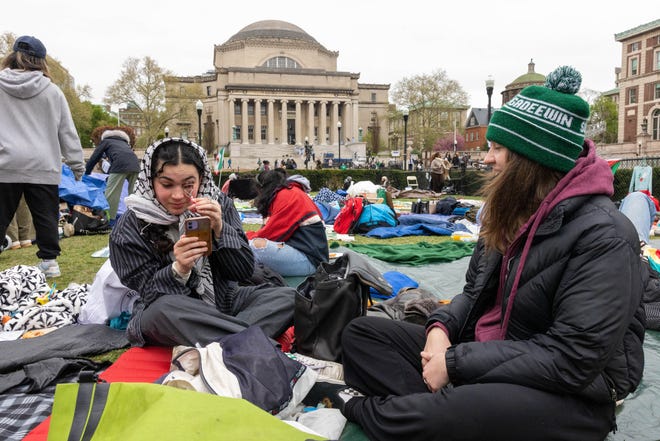 Pro-Palestinian students and activists camp out on the campus of Columbia University in New York City on April 19, 2024. Police arrested more than 100 pro-Palestinian student protesters at New York's Columbia University on April 18, a day after the president of the prestigious school was grilled in Congress over accusations of anti-Semitism on campus.