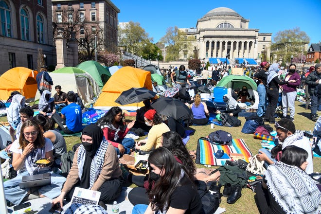Hundreds of Columbia University students protesting Israel over the war in Gaza remain in a tent encampment on the university campus in Manhattan July 22, 2024. The students occupied a portion of the campus last week amid protests over the war in Gaza.