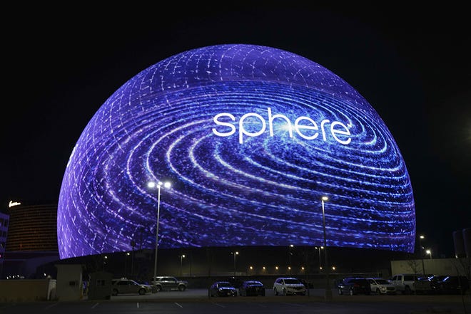 A general view of the Sphere on the Las Vegas strip, Feb. 2024.