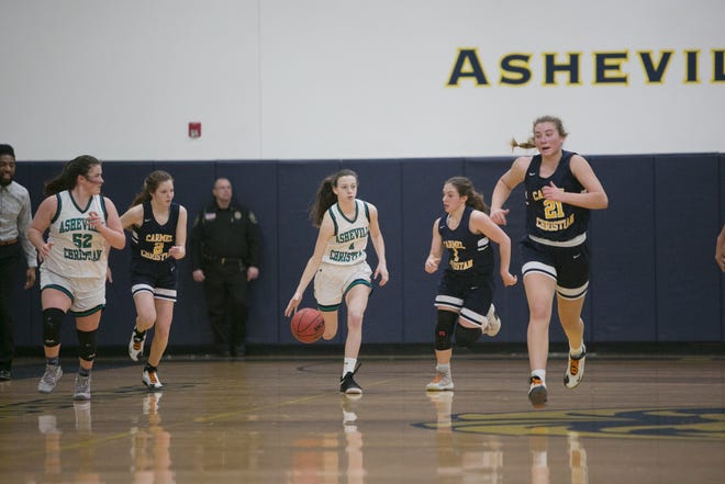 Asheville Christian Academy takes on Carmel Christian in the quarterfinal round of the NCISAA playoffs on Feb. 15, 2020, at ACA in Swannanoa. The Lions took the win with a final score of 66-40 and move to the playoff semifinals on Feb. 21.